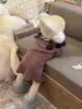 Cardigan de Crochê Manual Outono e Inverno para Meninas Cutemily, Conjunto de Duas Peças com Suéter de Botão + Saia com Laço para Bebê Menina