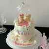 14.02 Dia dos Namorados Urso Sentado Decoração de Bolo Ornamento Guarda-chuva Pequeno Transparente Casal Confissão Decoração de Confeitaria de Feriado