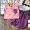 Conjunto Verão Manga Curta Calça Longa Infantil Fino Retrô Estiloso Moda Versão Coreana Seda Gelada Amassado Casual para Meninos Atacado