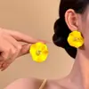 Pôr do Sol Dourado~Brincos Amarelos Floridos Exagerados Vintage, Acessórios de Orelha com Design de Nicho, Brincos Studs Estilo Férias na Ilha