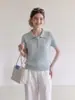 Camisa Polo trançada retrô estilo old money francês, camiseta top de tricô de manga curta feminina para o verão, casual, slim fit