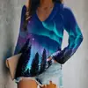 Camiseta de manga larga para mujer, corte holgado, cuello en V, estampado animal 3D digital interesante, transfronteriza, al por mayor