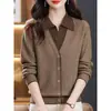 Jersey de punto tipo dos piezas con solapa, talla grande, ropa de mujer moderna y elegante, suéter de manga larga suelto y elegante para mujer, otoño/invierno