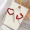Nuevos Pendientes Festivos de Año Nuevo Rojos con Forma de Corazón de Melocotón, Aguja de Plata S925, Estrella, Corazón Lindo, Pendientes Elegantes con Forma de Corazón para Mujer B490X