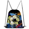 Bolsa com Cordão com Padrão de Futebol da Copa do Mundo para Meninos, Bolsa de Armazenamento de Grande Capacidade, Bolsa de Armazenamento Esportivo para Estudantes