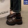 Mocasines Estilo Universitario para Mujer 2025 Otoño Nuevo Tacón Grueso Suela Gruesa Plataforma Alta Retro Versátil Estilo Británico Zapatos Pequeños de Cuero