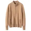 Nuevo Suéter de Punto Cardigan Abrigo de Cachemira Siete Puntos con Bolsillos Casual Versátil Holgado Color Sólido Cuello Alto Cremallera