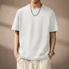 Camiseta Patchwork Pesada Manga Curta Estilo Americano para Homens, Verão 2026 Simples Solta Gola Redonda Tendência Cor Sólida Top