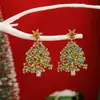 Brincos Assimétricos de Natal Caixa de Presente Sino Gotejamento de Óleo Cravejado com Strass Ornatos para Orelha Festival Europeu e Americano Festa Brincos de Nicho Atacado