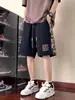 Pantalones Cortos Deportivos de Verano para Hombre, Nuevos, Retro, Parcheados, Bordados, Talla Grande, Holgados, Rectos, Casuales, a la Rodilla