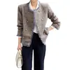 Chaqueta de tweed de lana de alta gama con bordes deshilachados y botones de doble botonadura, abrigo corto para mujer para otoño, primavera y otoño