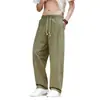 Verão 2026 Novo Estilo Estilo Chinês Masculino Algodão e Linho Casual Calça de Perna Larga Estilo Étnico Tamanho Grande Solta Cordão Calça Reta