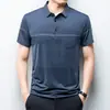 Tecido de Malha Aberta Estampado Camisa Polo de Verão Alta Elasticidade Novo Modelo 2026 para Pais de Meia-Idade Camiseta Masculina Casual de Seda Gelada
