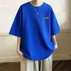 Camiseta de Manga Corta para Hombre Verano Seda de Hielo Delgada Ins Marca de Tendencia Trendy Camiseta Holgada Waffle Grueso Pareja Media Manga