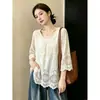 Camiseta de Ganchillo Hueca de Manga Corta Super Bonita Talla Grande para Mujer 2026 Diseño de Verano Holgada Adelgazante Superior Delgada