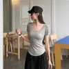 Camiseta para mujer de cuello en V hombro normal corte ajustado favorecedora de manga corta para mujer verano para ir al trabajo versátil color liso top de lyocell tencel