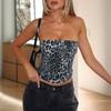 51921 Top sin mangas de lentejuelas con estampado de leopardo transfronterizo europeo y americano de cintura alta Bustier de comercio exterior Cremallera Top de moda sexy Ropa para mujer