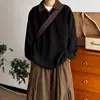 Camiseta de polo de retazos a cuadros retro japonés para otoño e invierno, camiseta de manga larga unisex, jersey holgado, top con caída