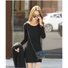 Comercio Exterior Vestido Suéter Básico Delgado Cuello Redondo Estilo Coreano para Mujer Vestido Suéter de Punto Sexy para Cubrir la Cadera Otoño