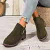Botines retro de ante sintético con cremallera lateral, tacón medio grueso, suela de goma duradera, adecuados para el uso diario, suministrados para comercio exterior, para mujer