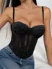 Body de renda preto patchwork estilo europeu e americano transfronteiriço, camisola, body sexy, justo, roupa íntima, roupa externa, top corset