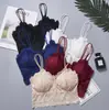 Top Tubinho de Renda Costas Abertas Tamanho Grande para Mulheres com Bojo, Anti-Exposição, Camisola Lingerie Estilo Francês