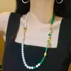 Collar Cadena para Suéter con Diseño de Perla de Cristal Artificial Ágata Crisoprasa Imperial Verde de Alta Calidad Transparente como el Hielo de 8 mm