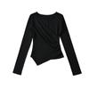 Top Ruched de Corte Entallado de Moda para Mujer, Nueva Camisa Base de Color Sólido Irregular de Otoño, Camiseta de Manga Larga Estilo Puro Deseo