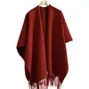 Xale de Lã Quente com Franjas e Fenda para Viagem Feminino Outono e Inverno Capa Jaqueta Espessa Estilo Xale para Foto de Viagem