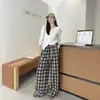 Nuevos pantalones de lana a cuadros estilo coreano para otoño e invierno, con cintura elástica, pierna recta, diseño elegante, holgado y versátil que crea un efecto adelgazante y ensancha las piernas.