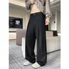 Pantalones de Pierna Ancha Rectos Largos para Hombre, Estilo Old Money con Pliegues en Línea A, Estilo Americano Otoñal, Pantalones Casuales Sueltos con un Toque de Lujo