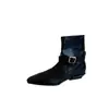 2025 Novo Estilo de Inverno Bico Fino Salto Baixo Salto Grosso Elegante Efeito Emagrecedor Moda Francesa Sexy Bonita Celebridade da Internet Botas Curtas