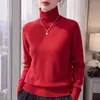 Suéter de lã 100% pura com fio colorido mesclado e gola alta para mulheres, outono e inverno, pulôver de tricô, peça base de tricô quente e espessa com mangas compridas