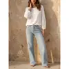 Europa Transfronteiriça 2026 Outono Nova Chegada Top Gola Redonda Mangas Bufantes Solto Casual Versátil para o Trabalho Camisa Emagrecedora Feminina