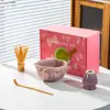 Tazón de Matcha de Corazón Cerámico con Pico Juego de Té Matcha Japonés Juego de 7 Piezas Tazón Batidor de Té Caja de Regalo Suministro Exclusivo Transfronterizo