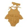 Ins Amazon Nuevo Color Sólido Moda Infantil Pequeña y Mediana Vestido de Tirantes de Tres Piezas Traje de Lino para Niña Bebé