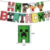 En stock nuevos suministros para fiesta de cumpleaños de Minecraft guerra de píxeles platos de papel vasos de papel banderines de fiesta de cumpleaños suministros para fiesta de cumpleaños
