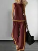 Conjunto de Moda Transfronterizo Europeo y Americano para Mujer con Bloques de Color, Top sin Mangas tipo Chaleco, Pantalones de Pierna Ancha, Conjunto Casual de Dos Piezas para Mujer