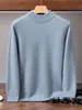 Nuevo suéter de cachemira para hombre de cuello alto medio para otoño e invierno, jersey grueso de cachemira tejido de color liso, camisa básica casual de negocios