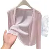 Cárdigan de Hilo Delgado Azul Hielo para Mujer, Ropa Exterior de Verano tipo Vestido sin Mangas, Camisa para Aire Acondicionado, Chal Protector Solar, Top Cover-Up para Mujer