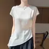 Venta al por mayor del fabricante Satén de Seda Texturizado Nuevo Estilo Tops Irregulares Moda Cuello Redondo Elegantes Camisetas de Gama Alta