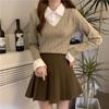 Atacado Primavera e Outono Comércio Exterior Estilo Universitário Gola Polo Costurado Falso Duas Peças Tricô de Manga Longa Jr2443
