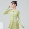 Ropa de Danza Clásica para Mujer, Nuevo Estilo Top de Punto Acanalado con Diseño de Cuello de Hoja de Loto, Top de Manga Larga para Práctica de Danza China