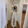 Jeans anchos color blanquecino para mujer, estilo coreano, de tiro alto, versátiles, estilizan, holgados, de pierna recta, fluidos, hasta el suelo, adecuados para estudiantes