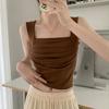 Camisola pequeña elegante de estilo francés para mujer, camisa interior con almohadilla para el pecho, prenda exterior sin mangas, cuello cuadrado corto, para primavera y verano