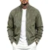 Moda otoñal masculina transfronteriza: Chaqueta bomber de gamuza de color liso estilo americano con cuello de béisbol y cremallera