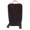 Persona de PapelFrancés Hueco Textura Acanalada Cuello Redondo Manga Larga Top de Punto para Mujer Otoño Adelgazante