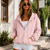2026 Nova Jaqueta Casual Longa com Capuz Meio Zíper Cor Sólida Estilo Europeu e Americano Soltinha com Bolsos com Cordão para Mulheres