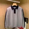 Camisa polo de malha de manga comprida com blocos de cor única da moda coreana para homens, suéter estiloso de malha com gola, versátil e moderno