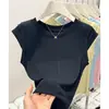 Top de verano de algodón y seda de alta elasticidad con cuello redondo y pequeñas mangas acampanadas para mujer, elegante y versátil para el uso diario, top sin mangas de nicho para mujer